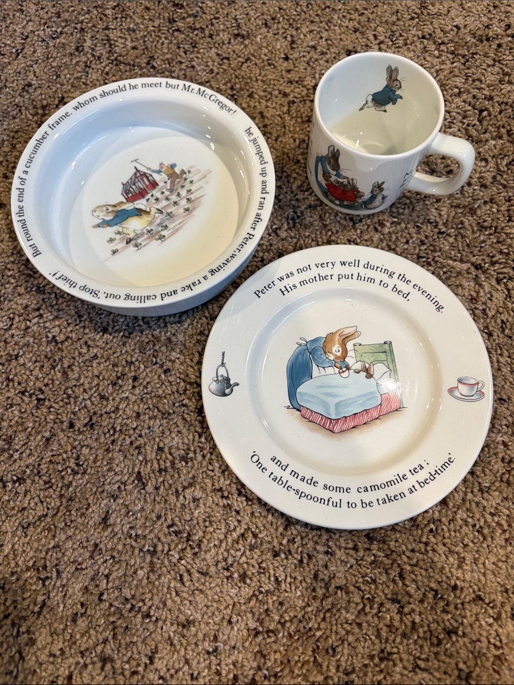 Wedgewood Peter Rabbit Plate, Bowl, cup set
